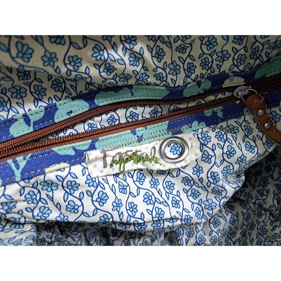 Vintage Key Per FOSSIL Large Floral Duffle Bag Weekender Travel Tote Bag Blue - Picture 12 of 13